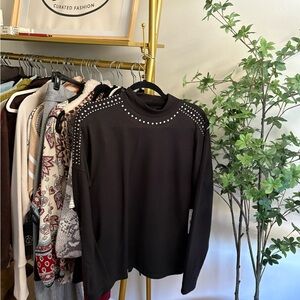 Rafaella Black Studded Long Sleeve Top